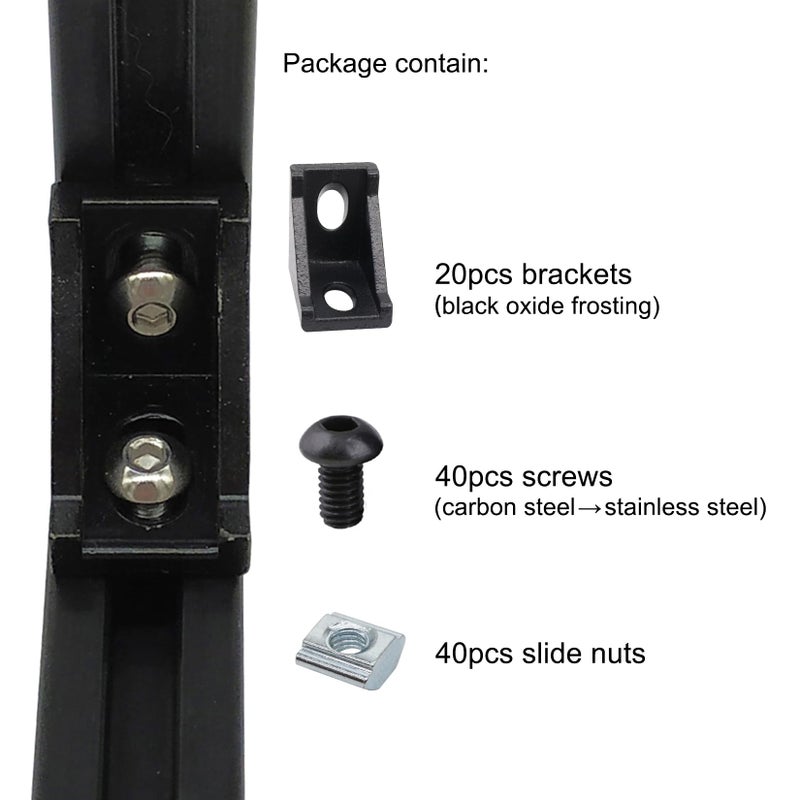 BLCCLOY 20 Sets 2020 Aluminum Extrusion Corner Brackets - 20 Series 90 Degree Right Angle Connectors with M5 Bolts & Nuts, Compatible with 20/20 80/20 2040 T V Slot Black Aluminum Profiles - Image 2